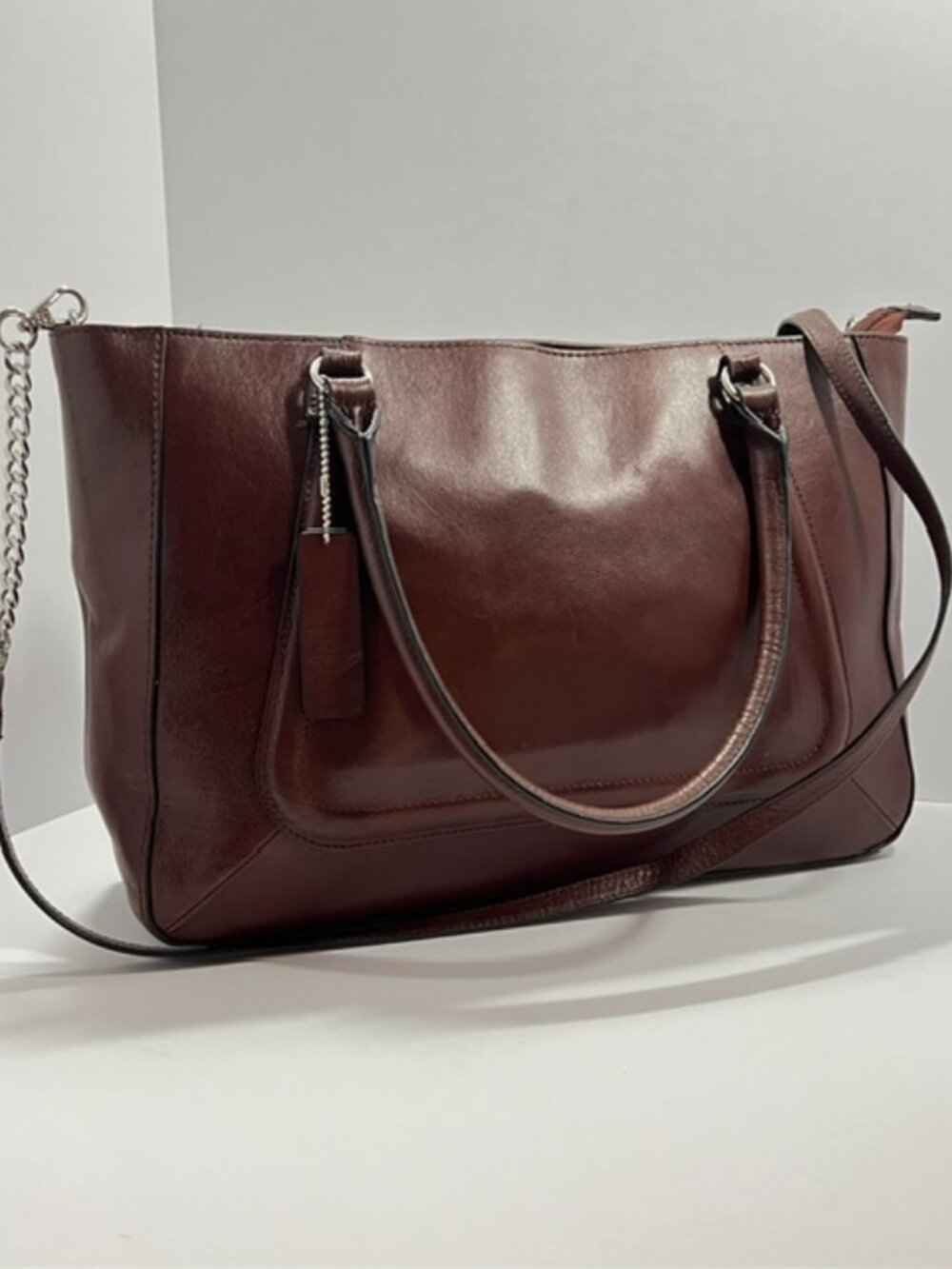 WILSONS LEATHER BUSINESS MESSENGER SATCHEL TOTE ZIP TOP SHOULDER BAG RICH BROWN
